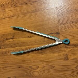 Turquoise & Stainless Steel Kitchen Tongs with Teal Grips
